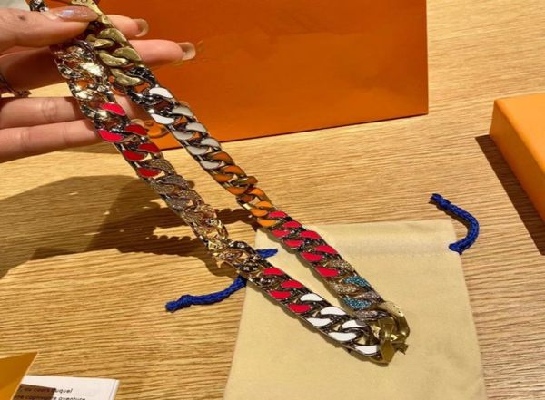 

12 styles candy necklace luxury jewelry diamond 316l titanium steel engrave colored enamel thick chain links patches necklace1610344, Silver