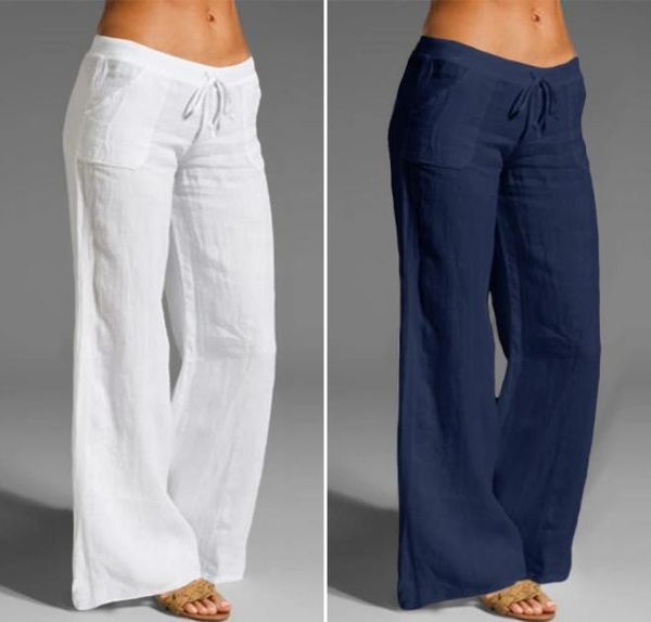 

celmia women vintage linen long palazzo fashion wide leg pants casual elastic waist trouser solid loose pantalon femme oversized9314524, Black;white
