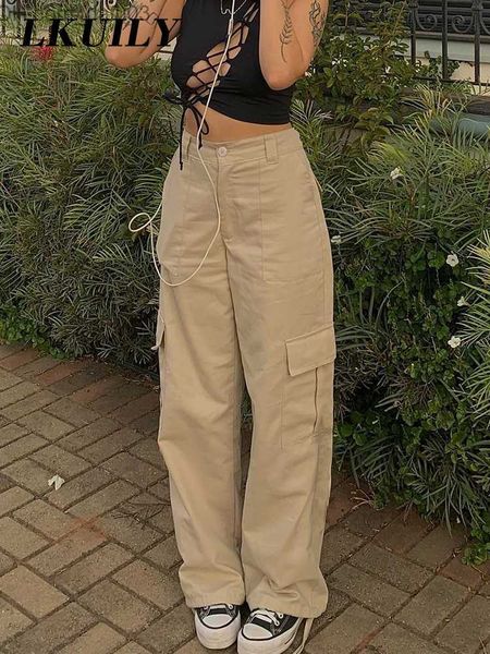 

women's pants capris vintage cargo pants coated jeans women's fashion 90s street clothing large pockets wide high waist y2k straig, Black;white