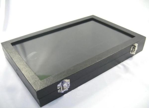 

glass lid black velvet 12 compartments jewellery display case box5898078