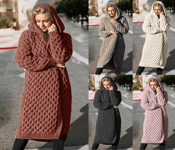 

women039s long knitted cardigans hooded thick coat long sleeve sweater button down coat winter warm hooded cloak mujer inverno9294163, Black;red