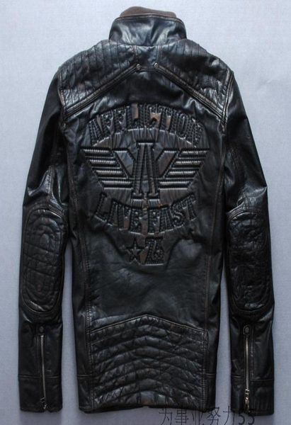 

2018 affliction motorcycle leather jackets short style back embroidery a letter limited edition genuine leather jacket8895865, Black
