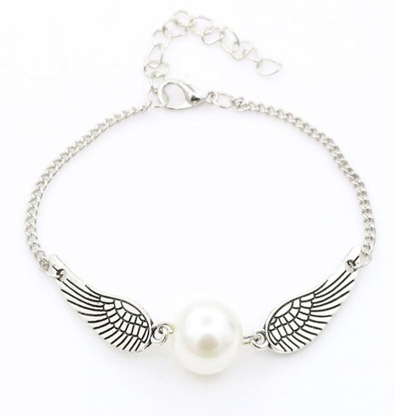 

angel wings charm bracelet delicate dove simulated pearl bracelet9775865, Golden;silver