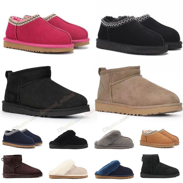 

australia wgg fur boot slipper boot for woman ug boot tasman slippers chestnut fur furry slides red shearling women ultra mini toddler platf, Black