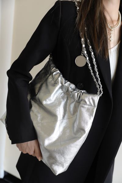 

10a crossby shoulder bag women's quality double flap bag designer 25cm real leather caviar lambskin classic all black purse quilted han