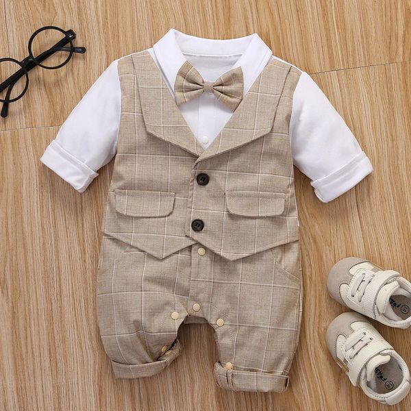 

clothing sets born formal anniversary dress boy vest shirt romper infant plaid outfit set toddler child cotton party suit 3 24  230810, White