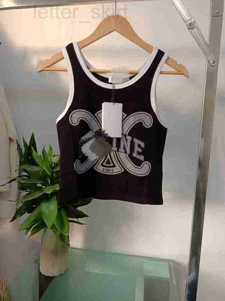 

women's tanks & camis designer c family 2023 early spring new casual versatile printed cotton plain knitted black short tank iuwu, White