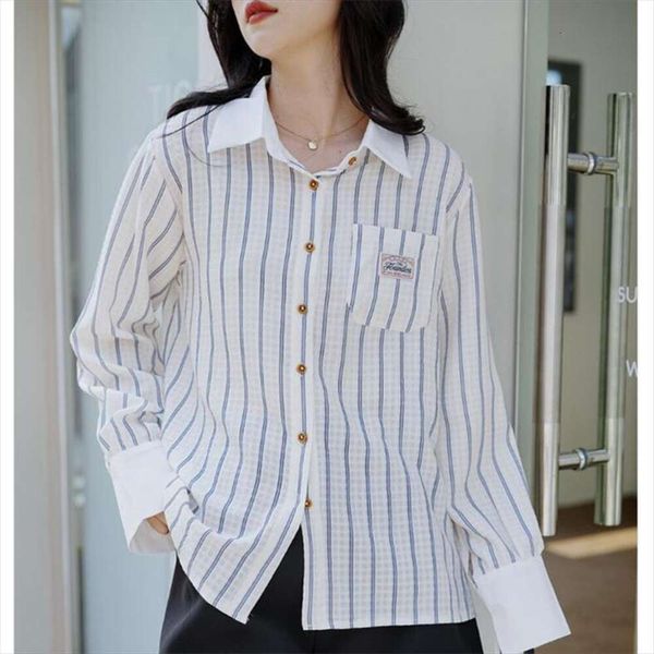 

simple cardigan shirt all matching loose white artistic style contrasting color striped womens long sleeved