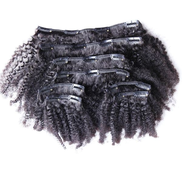 

clip in human hair extensions 100g natural color afro kinky clip ins 8pcs african american clip in human hair extensions1354178, Black;brown