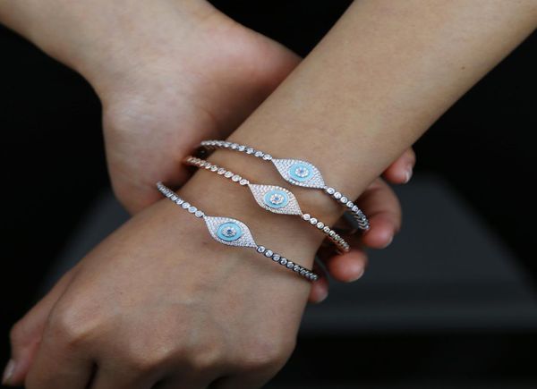 

new turkish evil eye charm bangle bracelets for women fatima lucky cubic zircon tennis chain bangle wedding jewelry whole8388656, Golden;silver