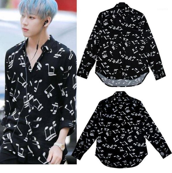 

kpop got7 bambam black music symbols print men long sleeve shirt hip hop korean spring autumn cotton casual harajuku women men038108615, White;black