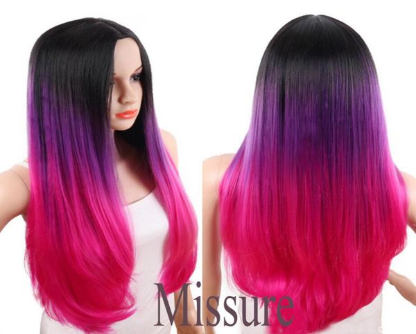 

popular fashion pink ombre long straight women039s cosplay hair wig7544218, Black