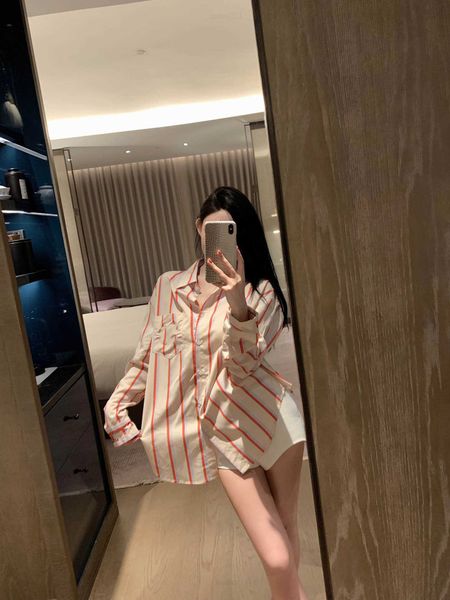 

lady blouse designer womens clothing lapel shirt size s-l fashion contrast vertical pattern design girl aug08, White