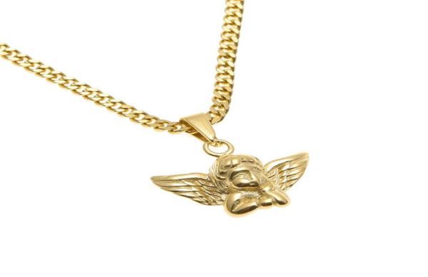 

stainless steel gold angel wings pendant men women fashion jewelry hip hop angel boy pendant necklace gift8957163, Silver