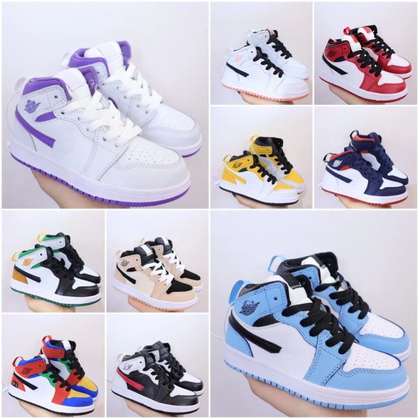 

kids basketball shoes sneakers retro unc sneaker dark mocha bred patent chicago red royal university blue fearless diamond air jumpman 1 boy, Black