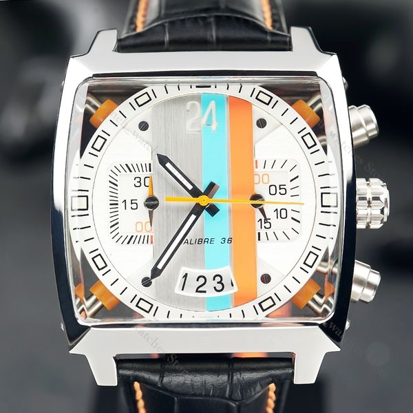 

wristwatches 2023 limited edition 44mm 24 concept chronograph quartz watch stainless steel case white face with black leather strap 230809, Slivery;brown