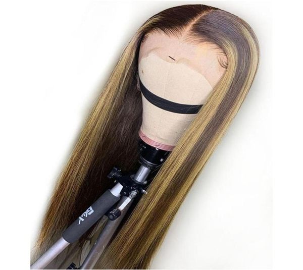 

brown lace front human hair wigs peruvian 360 frontal pre plucked natural hairline straight highlights honey blonde full laces ble4195147, Black