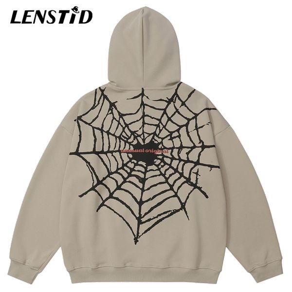

mens hoodies sweatshirts autumn men zip up oversized pullover hip hop spider web graphic streetwear harajuku casual cotton hooded sweatshirt, Black