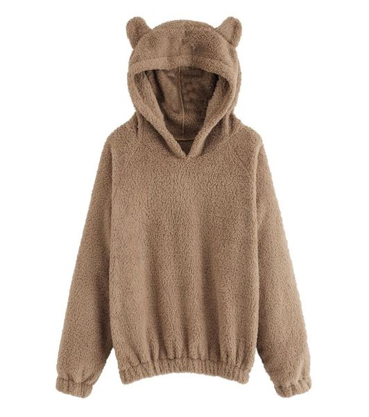 

women hoodies sweatshirt kawaii fleece fur coat 2018 winter warm teddy bear ears soft jacket thick coat hooded outwears sudadera m8331398, Black