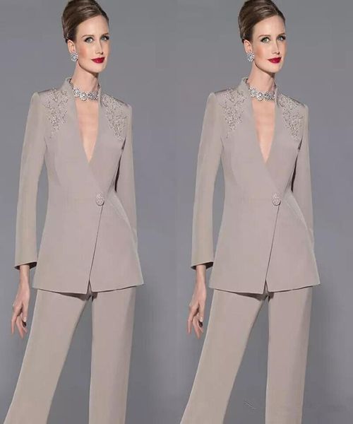 

elegant mother of bride pan suit long sleeves appliques satin mother of the bride custom made formal suit8276971, Black;red