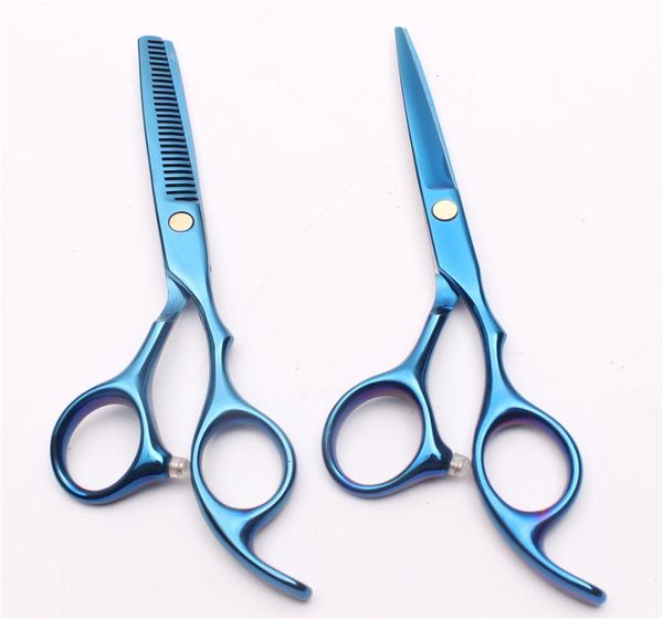 

6quot 440c customized logo blue professional human hair scissors barber039s hairdressing scissors cutting and thinning shears4719217