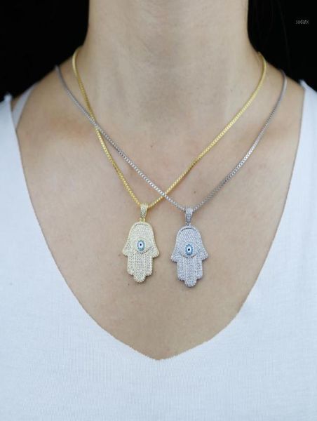 

chains iced out cz fatima hamsa hand pendant necklace for men women turkish amulet jewelry gift fashion hiphop chain necklace14365315, Silver