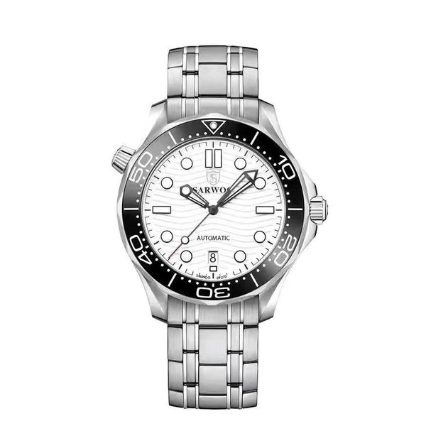 

business luxury men s seamaster watch 2813 automatic mechanical fashion skeleton diving 300 watch luminous ceramic stainless steel waterproo, Slivery;golden
