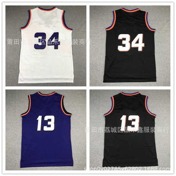 

suns 13 nash 34 buckley white black purple embroidered basketball jersey, Black;red