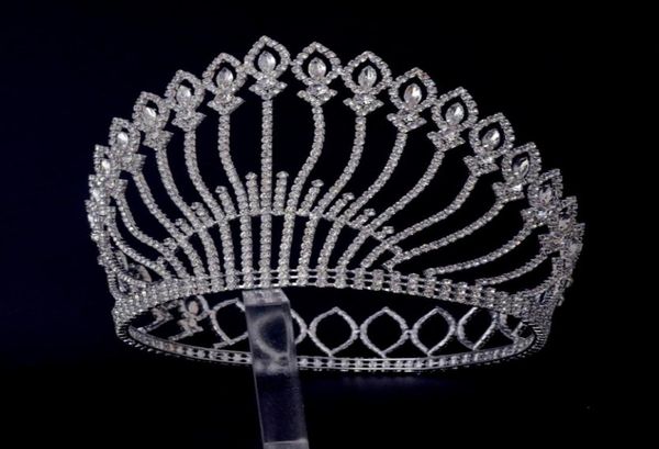 

large tiaras full round circle for miss beauty pageant contest crown auatrian rhinestone crystal hair accessories for party shows 6055254, White;golden