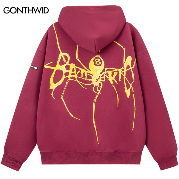 

mens hoodies sweatshirts hip hop hoodie coat streetwear harajuku spider graphic print zipper hooded sweatshirt jacket men fashoin punk loose, Black