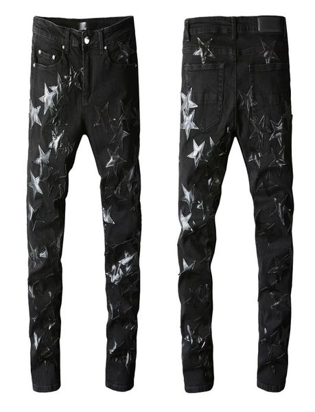 

mens designers jeans distressed motorcycle biker street wear stretch men jean rock slim fit ripped holes stripe famou5543581, Blue