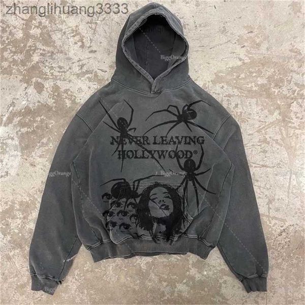 

spider print zip oversized hoodie men punk sport loose coat harajuku gothic streetwear long sleeve korean fashion 220819, Black