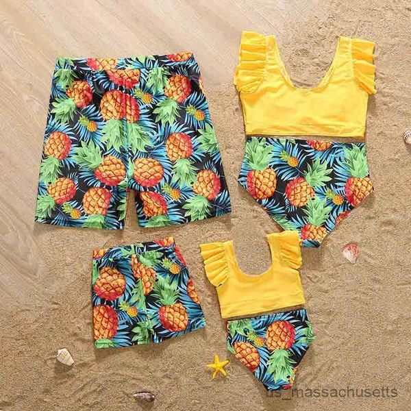 

family matching outfits family matching outfits family pineapple printing sandbeach swimwear baby mommy and son daughter clothes clothing sw, Blue