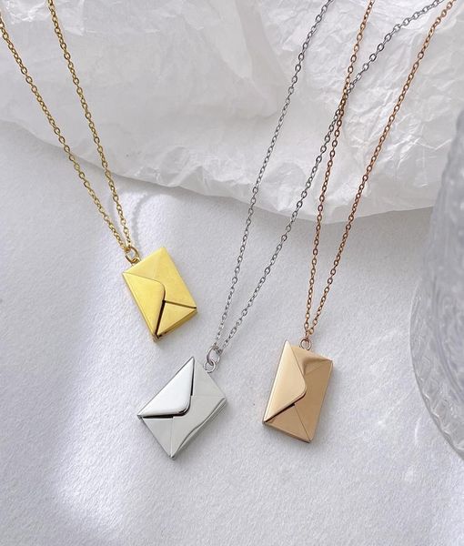

s3389 valentine039s day gift pendant necklace envelope love letter titanium steel necklaces women niche design choker chain7202271, Silver