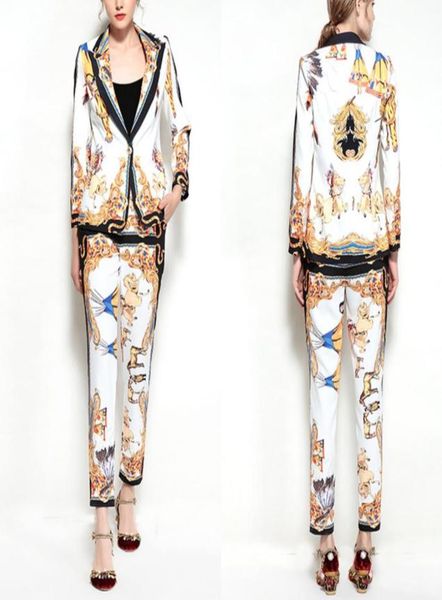 

europe and the united states the latest highquality two piece pants printed slim jacket trousers twopiece suit80010933117510, White