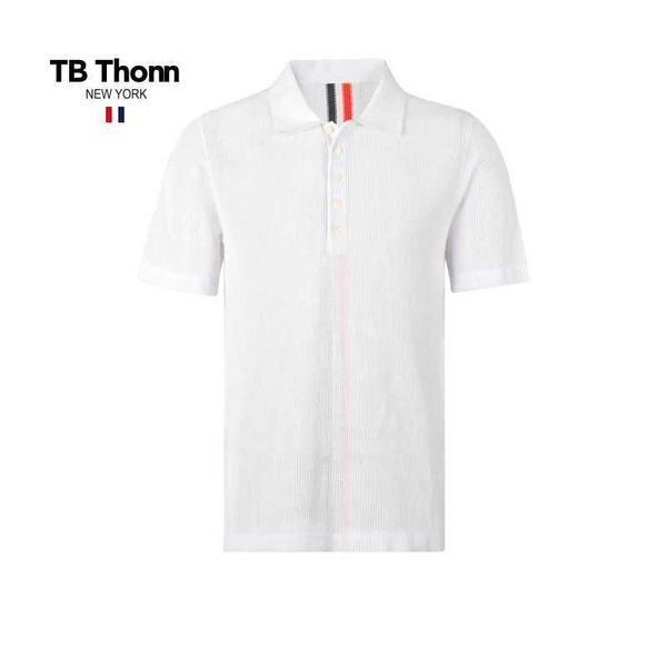 

trendy tb thonn jacquard hollow mesh polo shirt for men's summer breathable solid short sleeve couple t-shirt, Black;brown