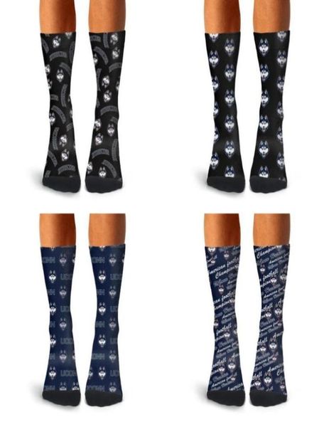 

man uconn huskies basketball logo crew socks cotton retro athletic cable knitting printed black blue66041312184265