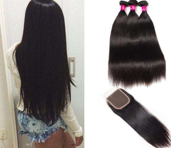 

brazilian virgin hair straight 3 bundles with lace closure 100 unprocessed brazilian peruvian malaysian indian straight human hai91390286, Black;brown