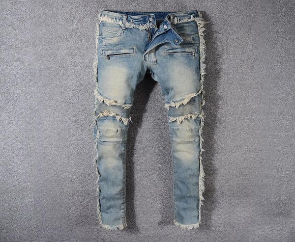 

mens designer jeans distressed ripped biker slim fit bikers denim for men s fashion mans pants pour hommes plus size 28389567040, Blue