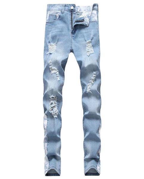 

unique mens retro ripped skinny jeans fashion designer vintage straight leg slim fit motocycle scratched biker denim pants jb5373093150, Blue