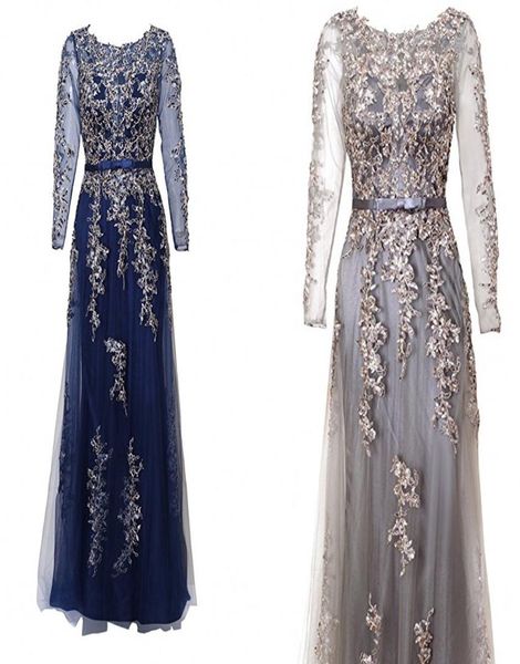 

stunning beaded sequins applique evening dresses long tulle lace prom gowns with illusion long sleeves scoop arabic formal party d6295655, Black;red