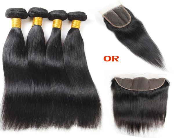 

10a straight human hair 4 bundles with closure 100 unprocessed brazilian virgin human hair bundles brazilian hair extensions and 4601670, Black