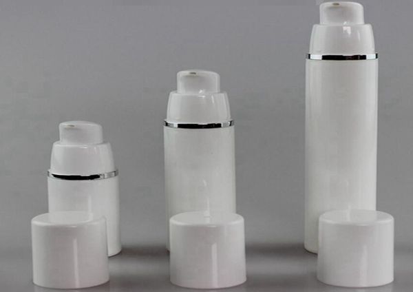 

15ml 30ml 50ml pp plastic airless bottles white airless vacuum pump lotion bottle with silver line4401577