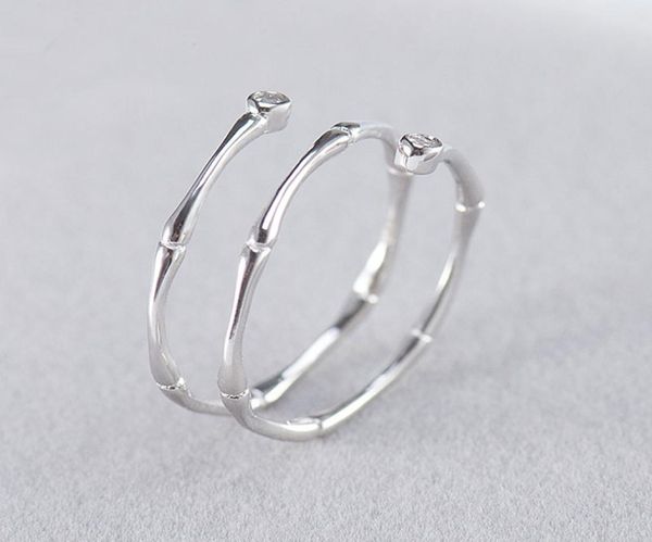 

100 real 925 sterling silver rings for women bamboo texture double spiral rzircon opening ring korean fine jewelry gifts ymr4626953938