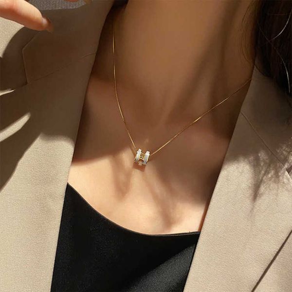 

temperament fashion letter h necklace women's opal light luxury small design high sense collar chain neckchain versatile, Silver