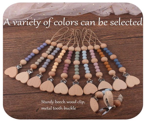 

baby pacifier chain heart wood clips dummy pacifiers clip silicone beads nursing teething gift for newborn2950746