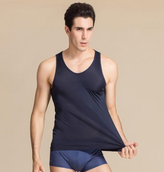 

100 natural silk knitted men039s doublefaced knitted pure silk men tank underwear men 100 basic vest1838789, Black;brown