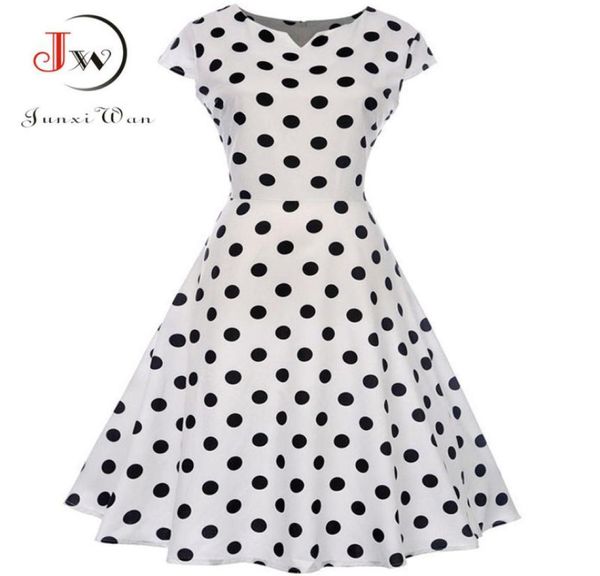 

2020 white polka dot women summer dress robe pin up retro 50s vintage rockabilly swing dresses floral slim elegant party dress9578681, Black;gray