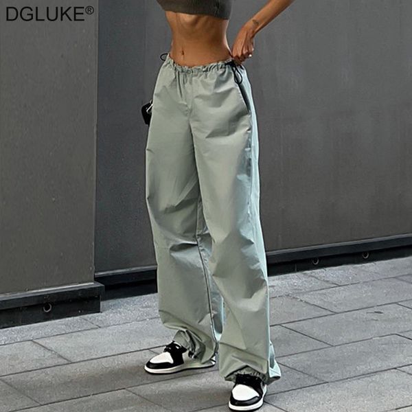 

womens pants capris dgluke plain parachute y2k streetwear drawstring waist loose sweatpants casual wide leg baggy trousers 230809, Black;white