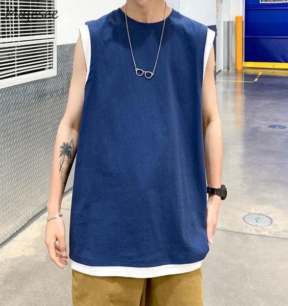 

men039s tank tanks men summer japanese style handsome loose leisure oneck cotton sleeveless fashion teens breathable chic9312036, White;black